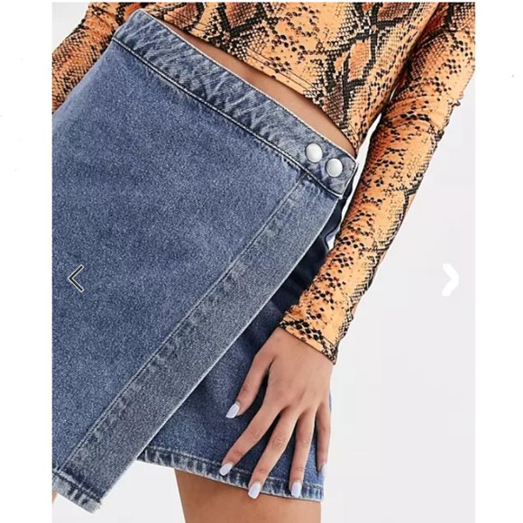 Denim Wrap Skirt in Stonewash Blue - Picture 3 of 8